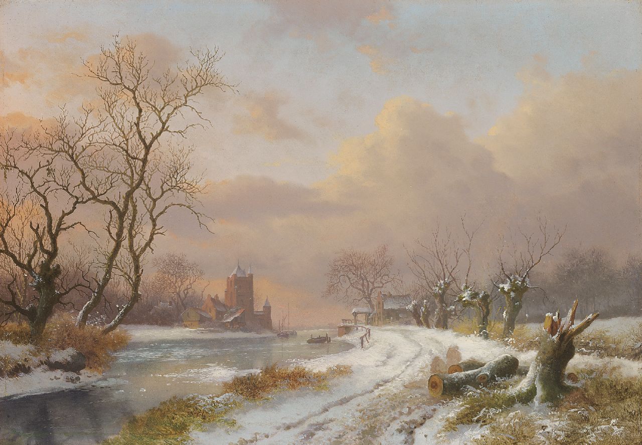 Kruseman F.M.  | Frederik Marinus Kruseman, Wide river angle in winter, Öl auf Holz 27,9 x 40,2 cm