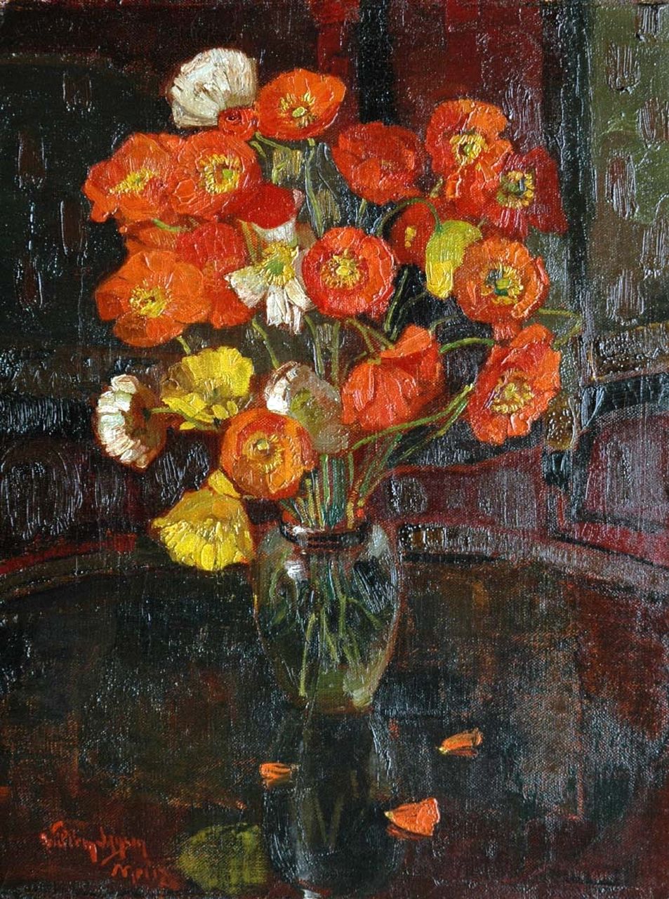 Jansen W.  | Willem Jansen, A still life with poppies, Öl auf Leinwand 44,7 x 34,5 cm, signed l.l. und painted in May '17