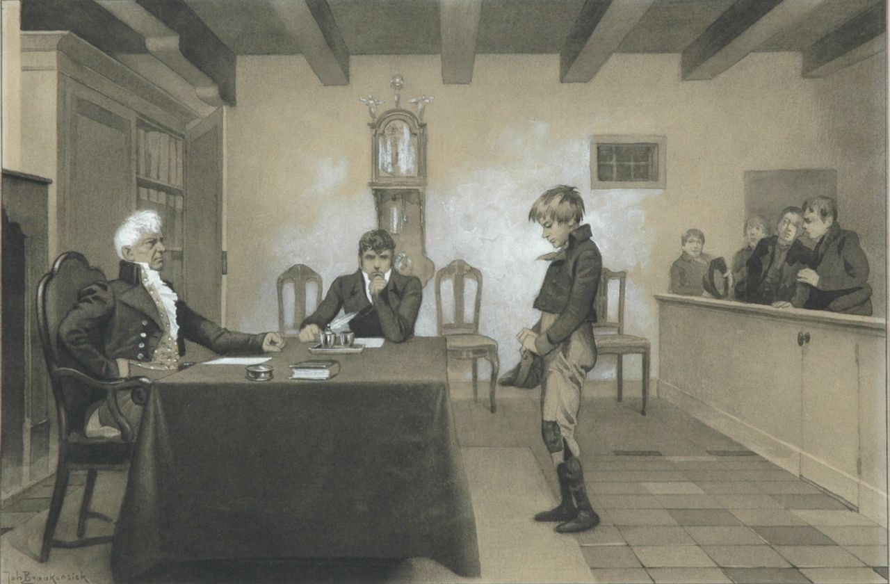 Braakensiek J.C.  | 'Johan' Coenraad Braakensiek, Am Hofe, Holzkohle und Aquarell auf Papier 25,1 x 37,8 cm, Unterzeichnet l.u.