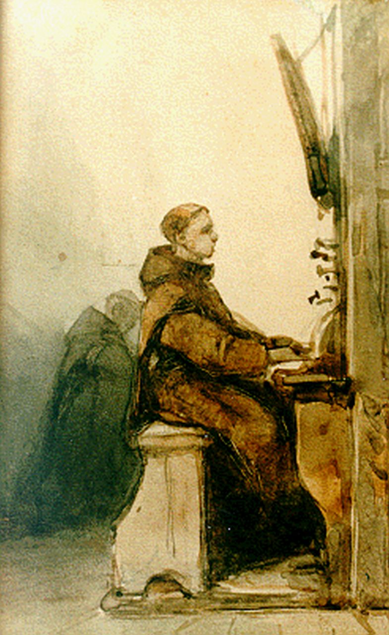 Bosboom J.  | Johannes Bosboom, The organist, Aquarell auf Papier 13,8 x 8,4 cm, signed l.r.