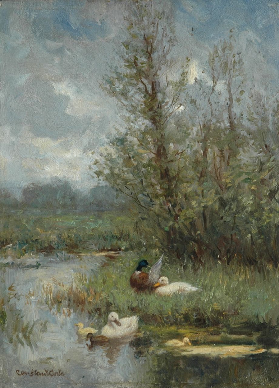 Artz C.D.L.  | 'Constant' David Ludovic Artz, Ducks in a polder landscape, Öl auf Holz 24,0 x 17,8 cm, signed l.l.