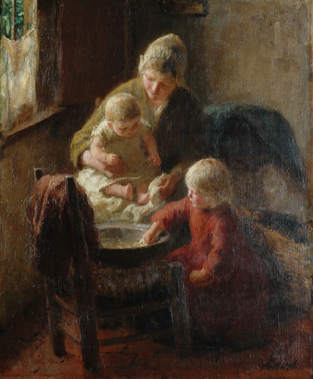 Pothast B.J.C.  | 'Bernard' Jean Corneille Pothast, Washing the baby together, Öl auf Leinwand 55,1 x 45,7 cm, signed l.r.