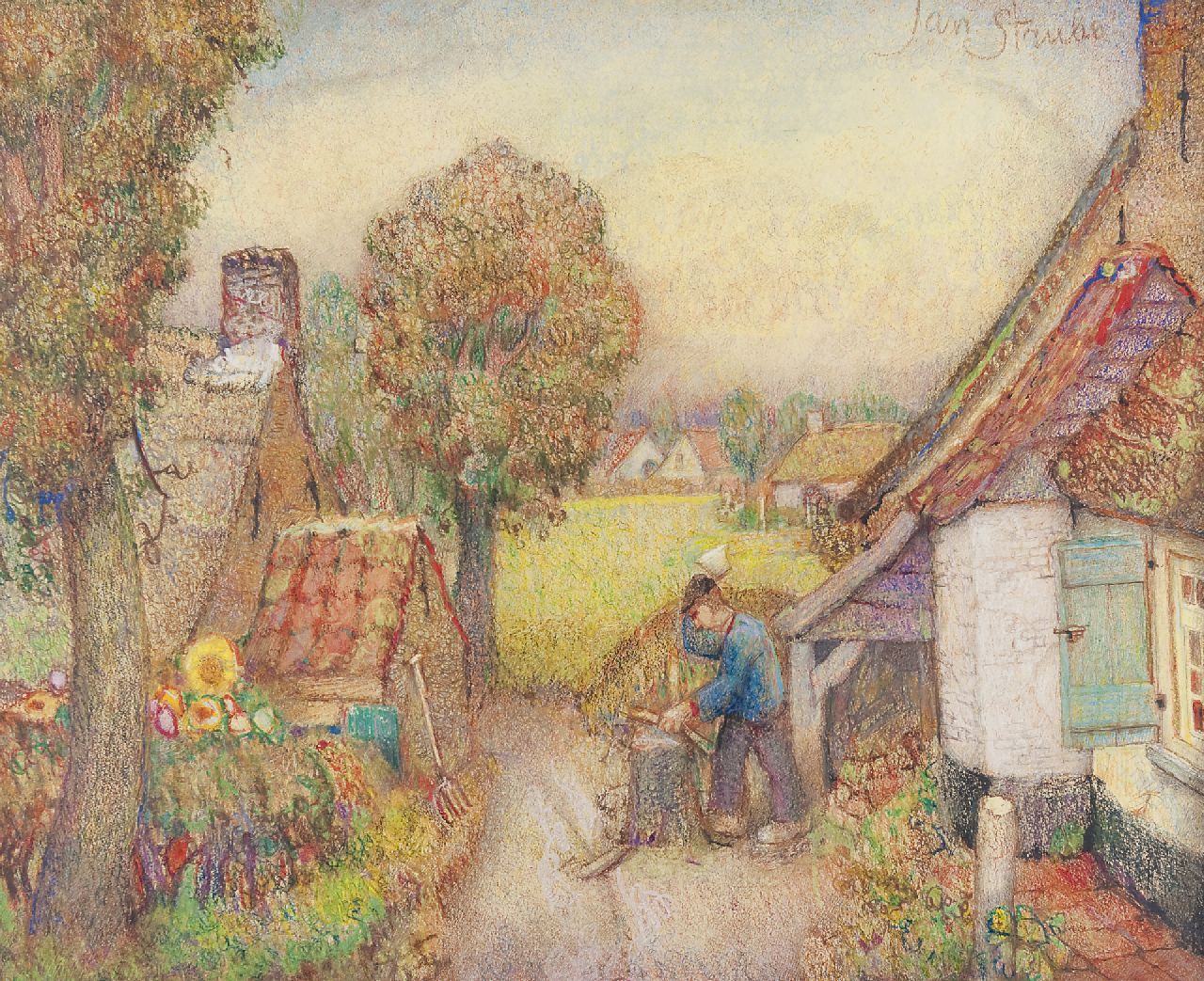 Strube J.H.  | Johan Hendrik 'Jan' Strube | Aquarelle und Zeichnungen zum Verkauf angeboten | Der Holzfäller, Pastell auf Papier 55,9 x 69,7 cm, Unterzeichnet r.o.