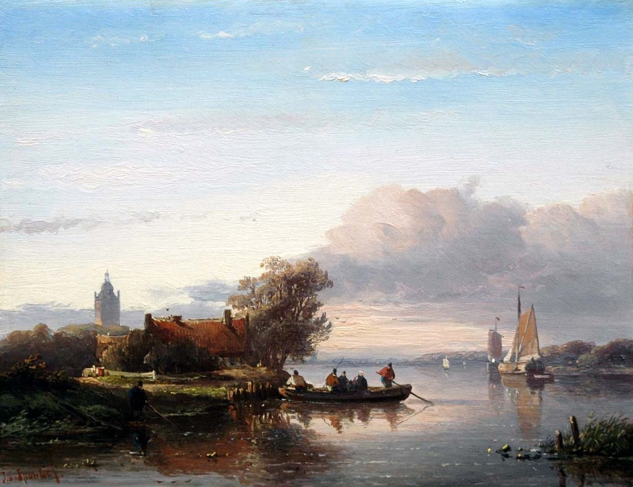 Spohler J.J.  | Jan Jacob Spohler, An extensive river landscape, Öl auf Holz 22,1 x 28,8 cm, signed l.l.