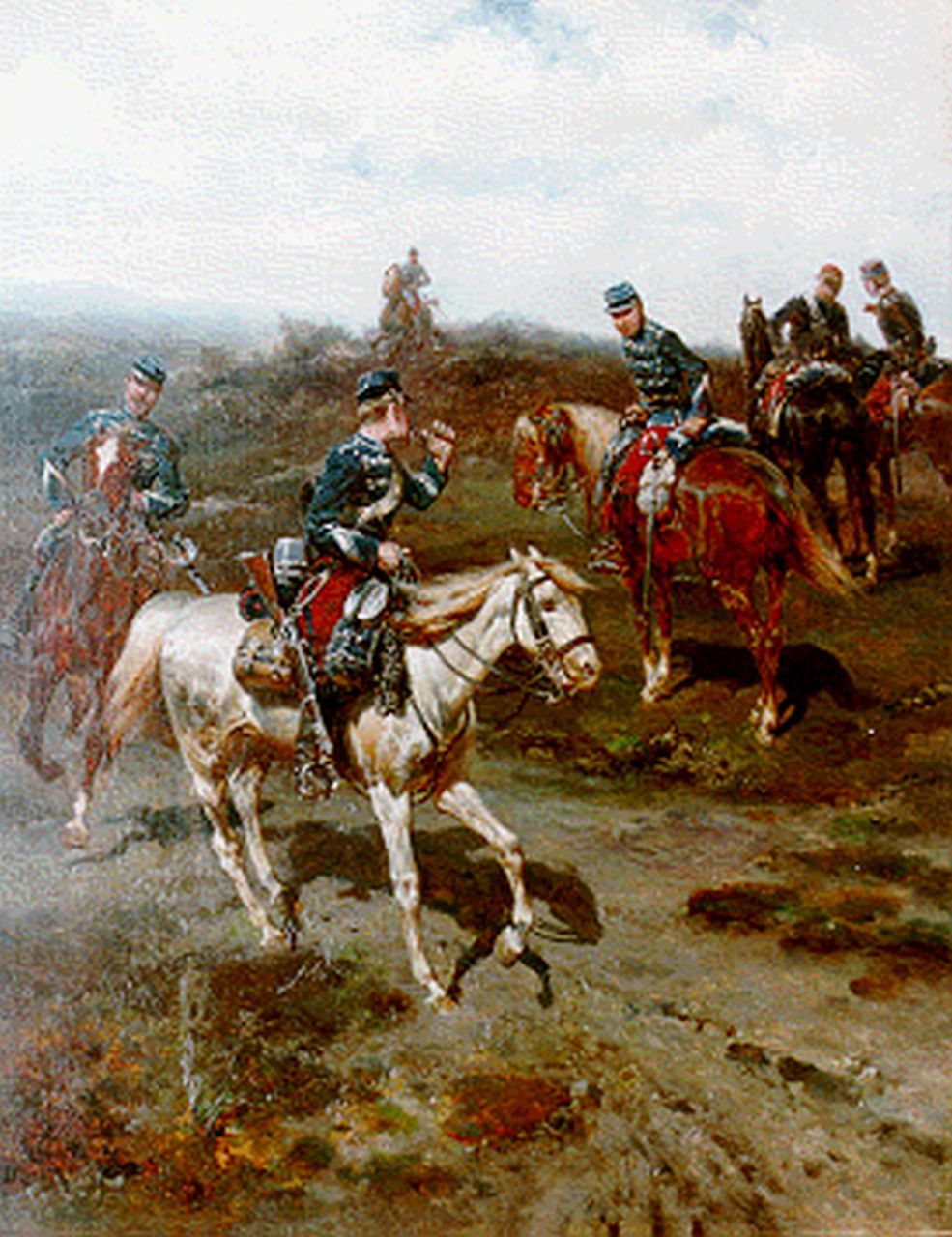 Koekkoek H.W.  | Hermanus Willem Koekkoek, Cavalry on the heath, Öl auf Holz 46,0 x 36,3 cm, signed l.l.