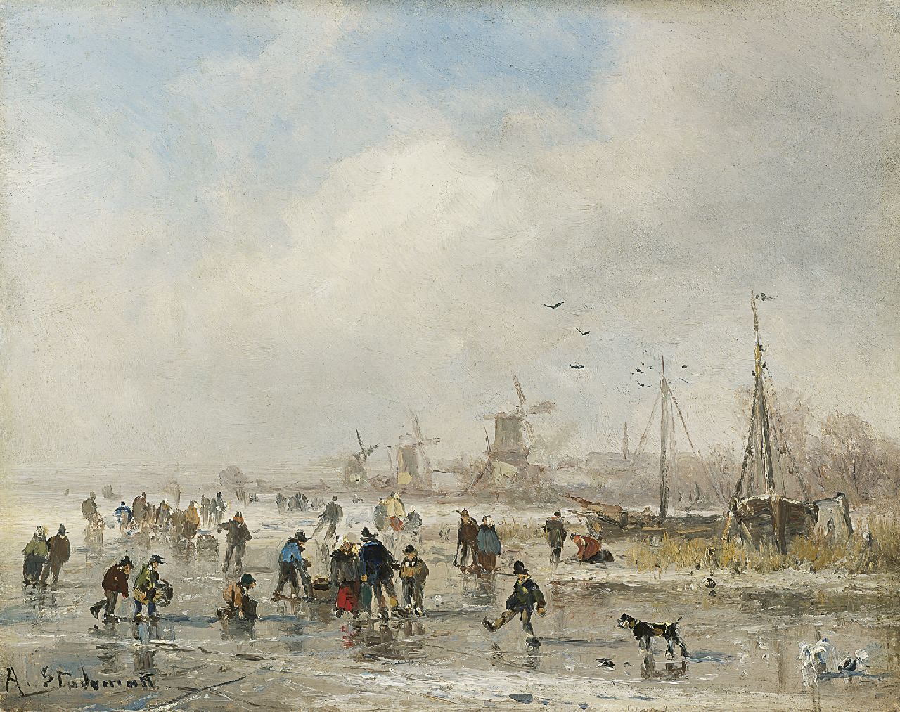 Stademann A.  | Adolf Stademann, Skaters on the ice, Öl auf Holz 21,3 x 27,0 cm, signed l.l.