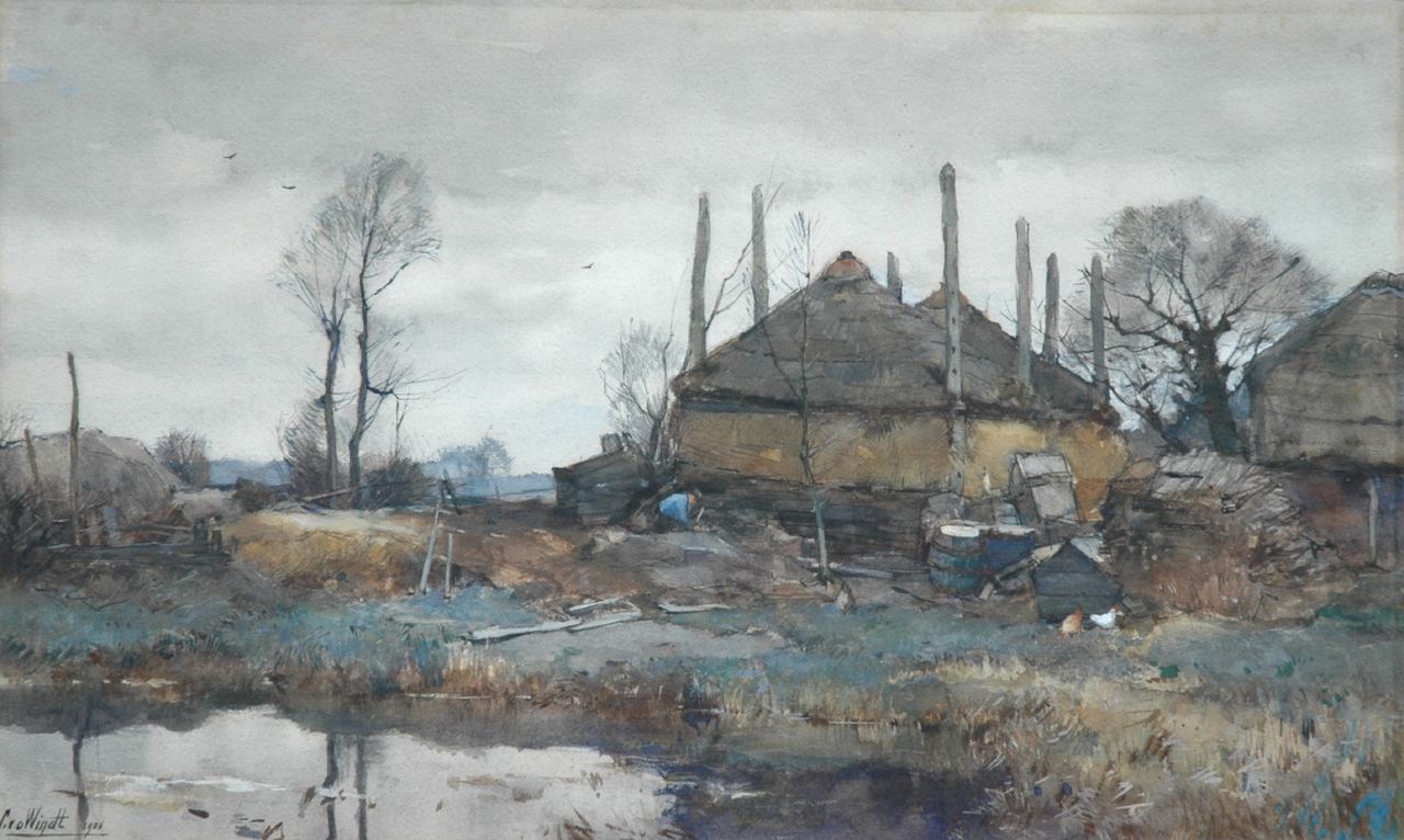 Windt Ch. van der | Christophe 'Chris' van der Windt, A farm on the waterfront, Aquarell und Gouache auf Papier 42,3 x 70,2 cm, signed l.l. und painted 1906