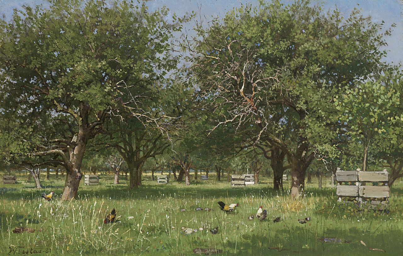 Famars Testas W. de | Willem de Famars Testas, Chickens in an orchard, Öl auf Leinwand auf Holz 22,4 x 34,9 cm, signed l.l. und dated '81