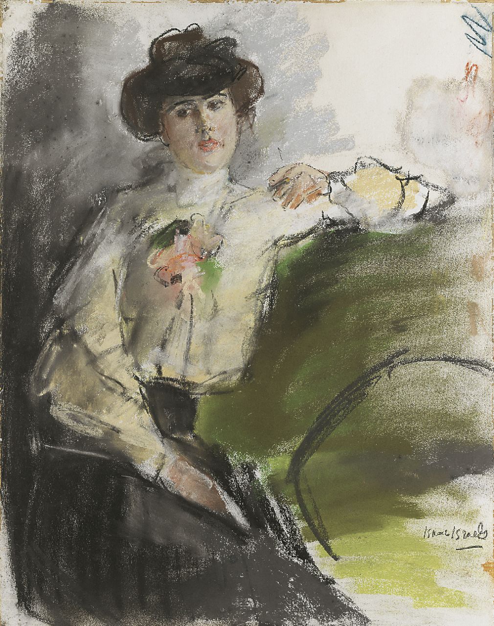 Israels I.L.  | 'Isaac' Lazarus Israels, Seamstress smoking, Pastell auf Papier 57,0 x 47,0 cm, signed l.r. und painted circa 1905