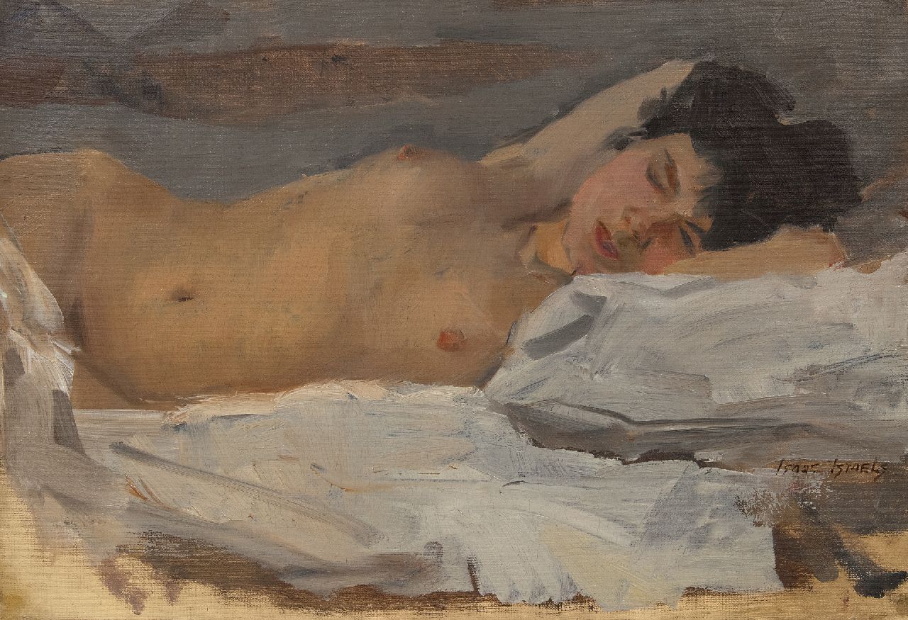 Israels I.L.  | 'Isaac' Lazarus Israels, Sleaping nude, Öl auf Leinwand 38,1 x 55,1 cm, signed l.r. und painted between 1915-1920