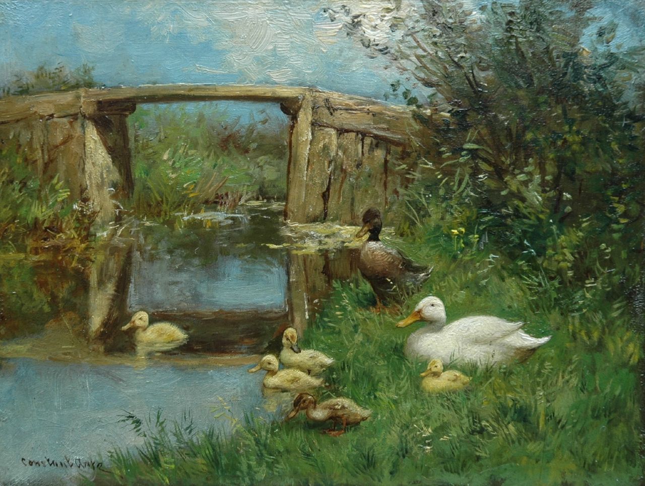 Artz C.D.L.  | 'Constant' David Ludovic Artz, Family of ducks on a river bank, Öl auf Holz 18,1 x 24,0 cm, signed l.l.