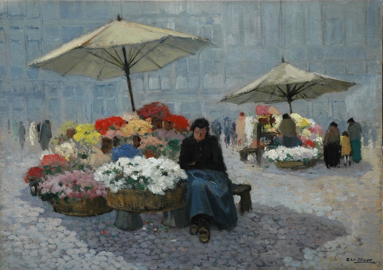 Soer C.  | Christiaan 'Chris' Soer, Flower market, Öl auf Leinwand 50,3 x 70,0 cm, signed l.r.