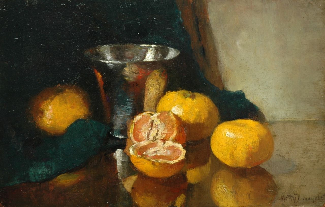 Broedelet-Henkes H.  | Hester 'Hetty' Broedelet-Henkes, A still life with fruit, Öl auf Holz 21,1 x 32,4 cm, signed l.r.