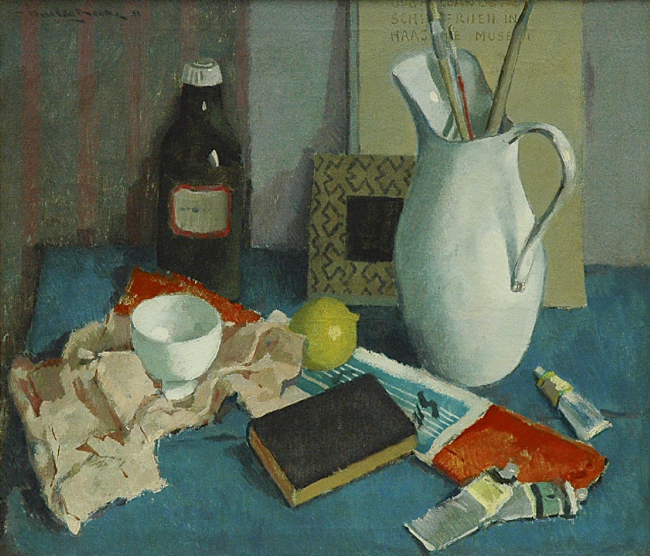 Boer H. de | Hessel de Boer, Still life with a white jug, Öl auf Leinwand 60,4 x 70,3 cm, signed u.l. und dated '51