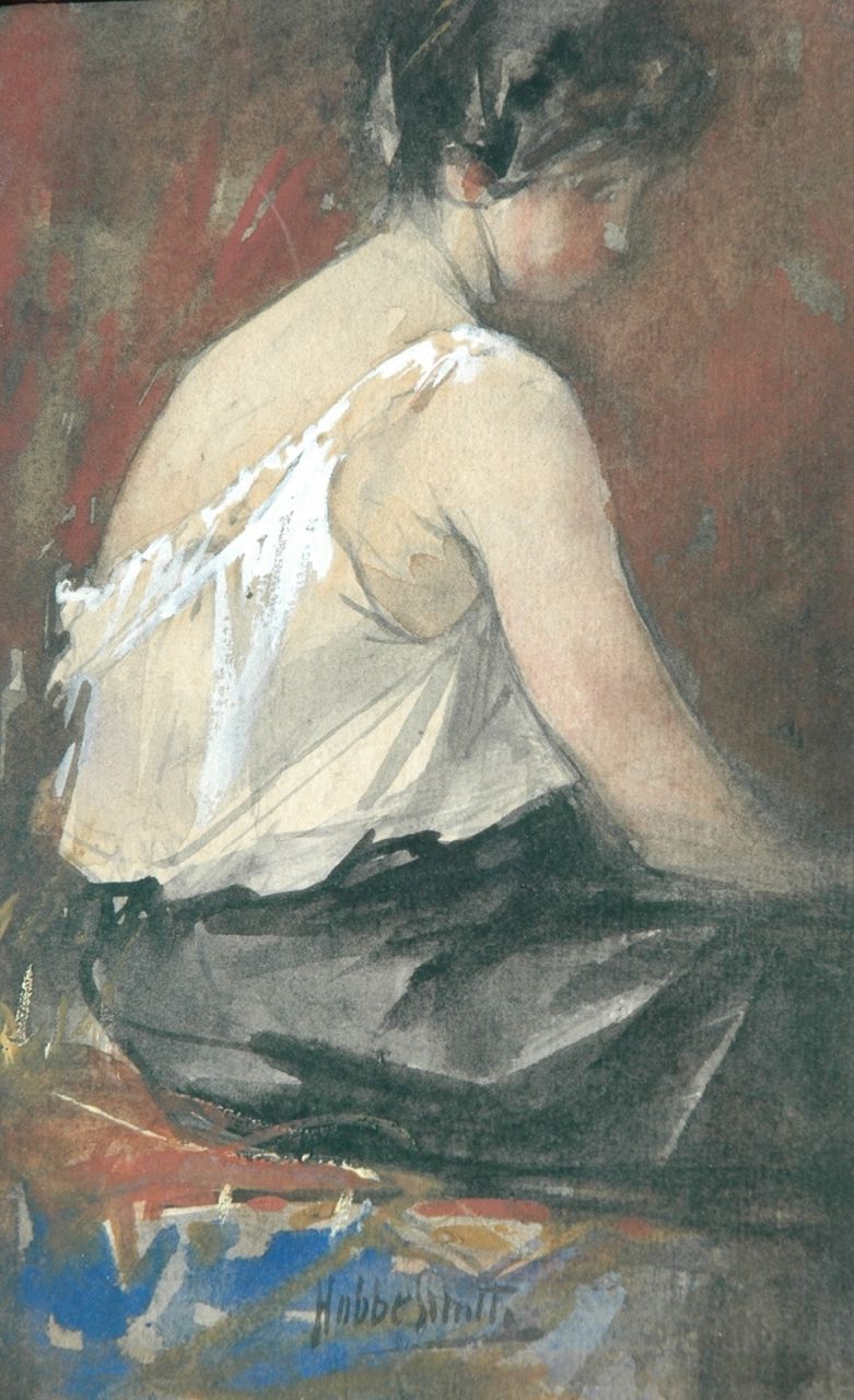 Smith H.  | Hobbe Smith, A painter's model, Aquarell auf Papier 18,0 x 12,0 cm, signed l.c.