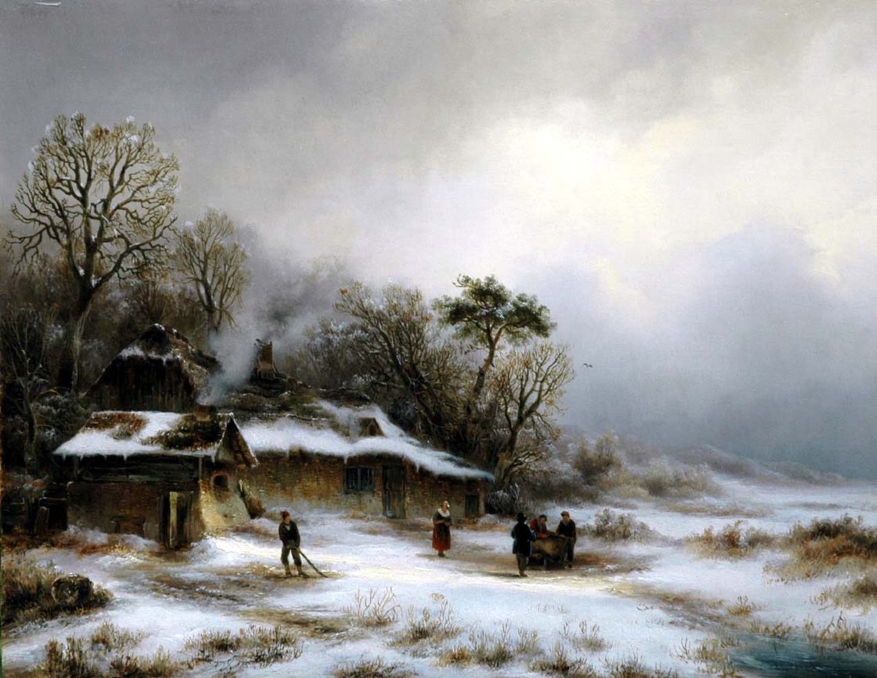 Braakman A.  | Anthonie 'Anton' Braakman, Farmer's cottages in a snowy dune landscape, Öl auf Holz 32,7 x 42,4 cm