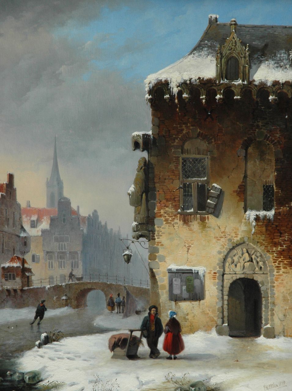 Vertin P.G.  | Petrus Gerardus Vertin, A town in winter with strollers and skaters, Öl auf Holz 51,2 x 38,9 cm, signed l.r. und painted 1838