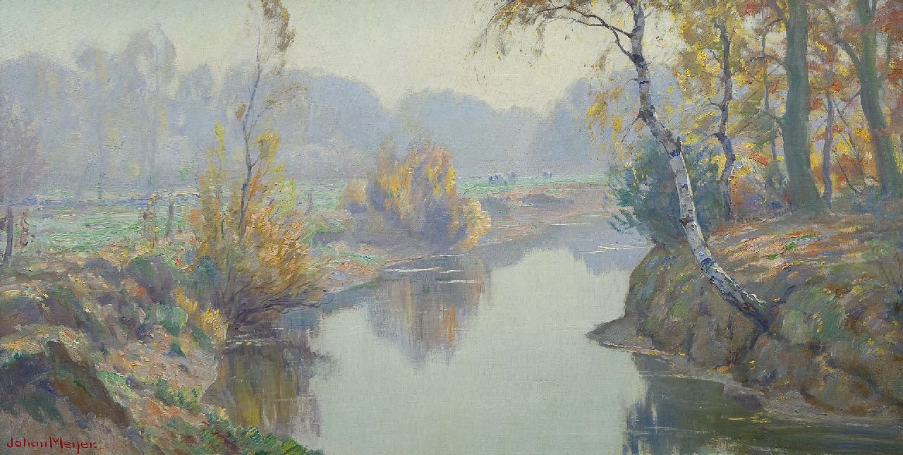 Meijer J.  | Johannes 'Johan' Meijer, Autumn morning, Öl auf Leinwand 44,0 x 84,1 cm, signed l.l.