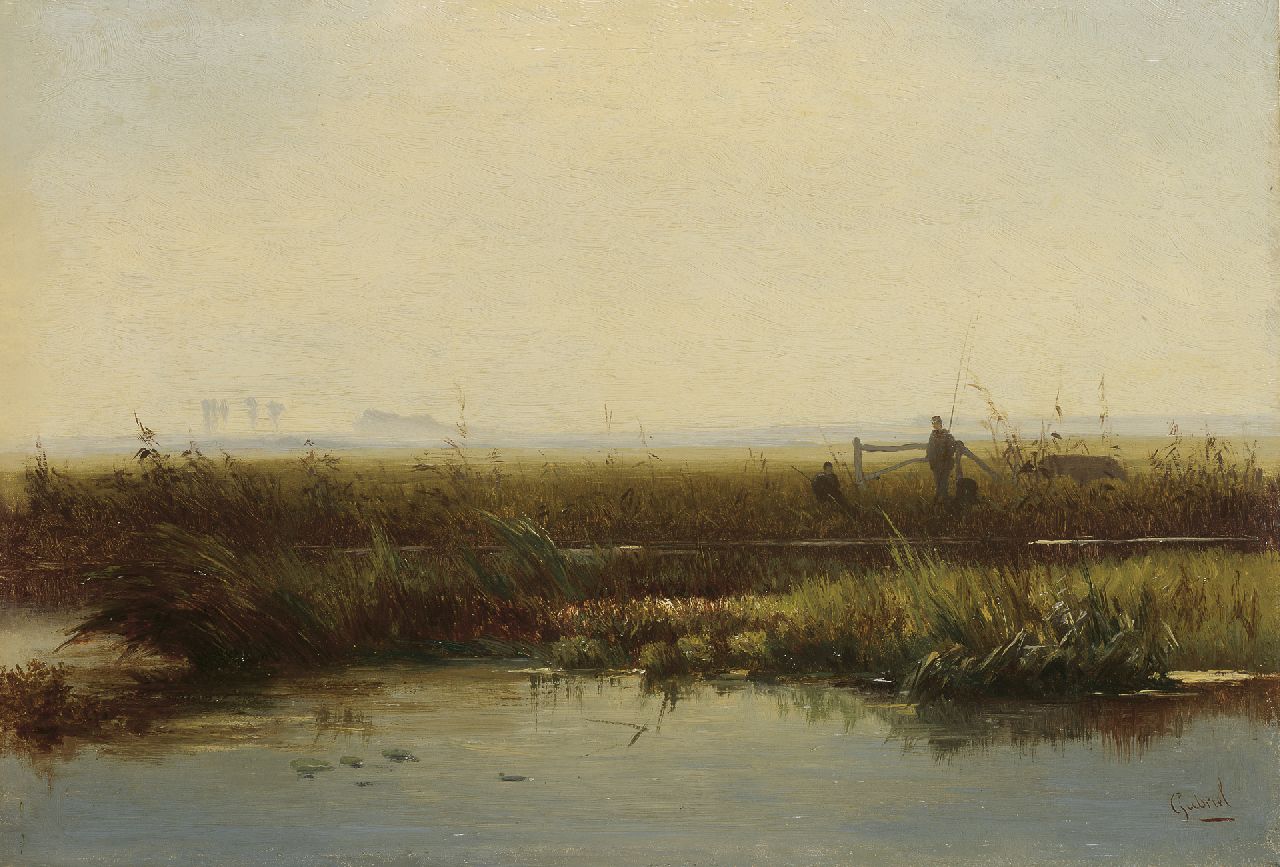 Gabriel P.J.C.  | Paul Joseph Constantin 'Constan(t)' Gabriel, Anglers in a polder landscape, Öl auf Holz 21,5 x 31,3 cm, signed l.r.