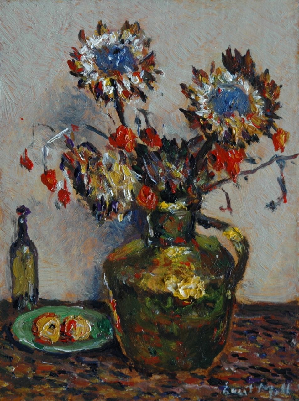 Moll E.  | Evert Moll, Flowers in a copper milk can, Öl auf Holz 23,6 x 17,7 cm, signed l.r.