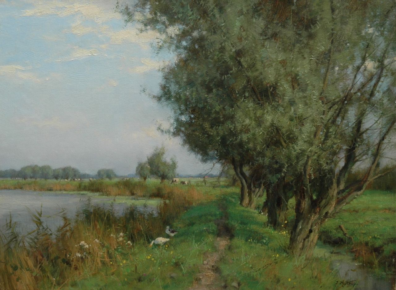 Holtrup J.  | Jan Holtrup, A polder landscape in summer, Öl auf Leinwand 30,3 x 40,4 cm, signed l.r.