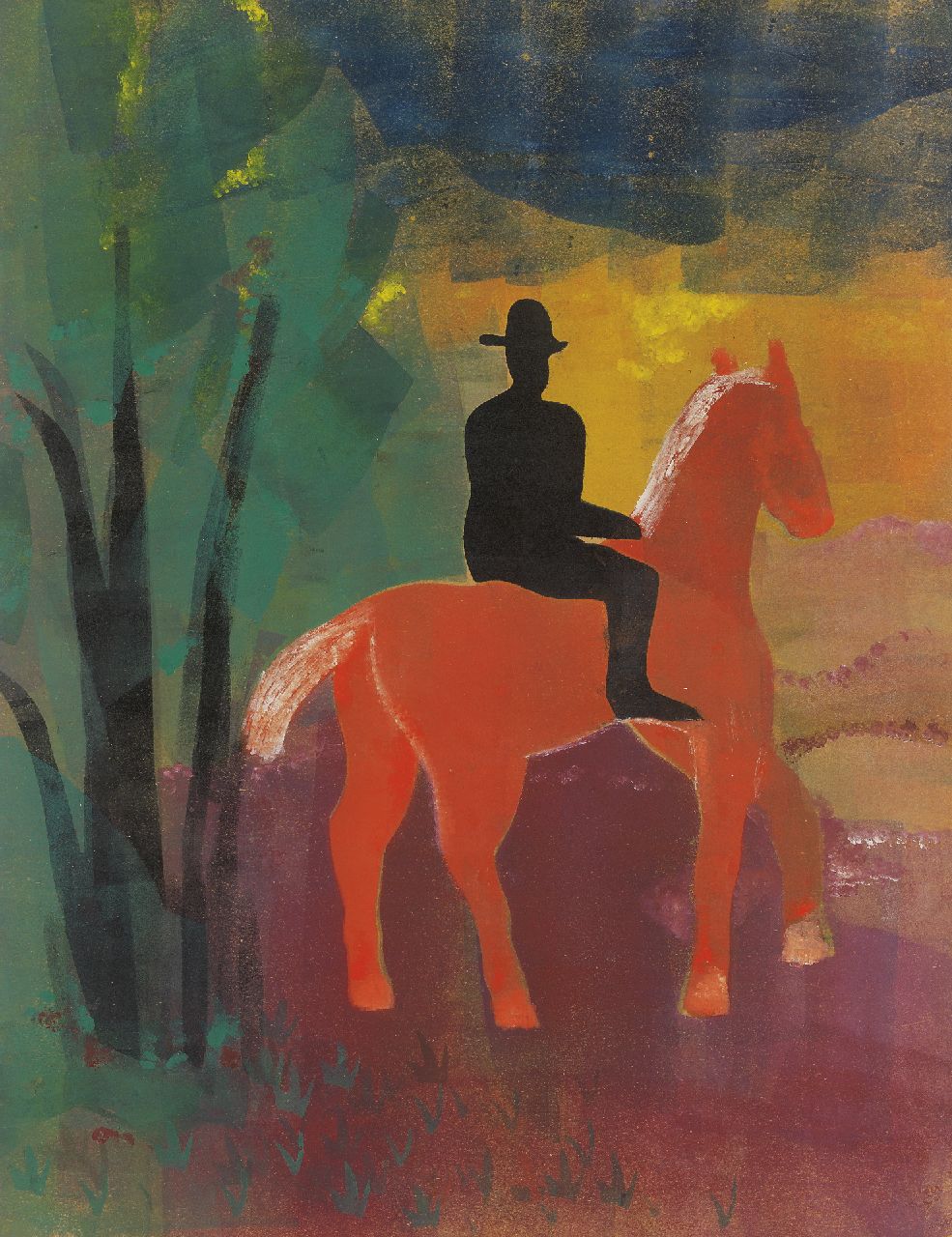 Werkman H.N.  | Hendrik Nicolaas Werkman, A horseman, Chablone, Farbwalze, Druckerfarbe auf Papier 65,0 x 50,0 cm, dated 1944