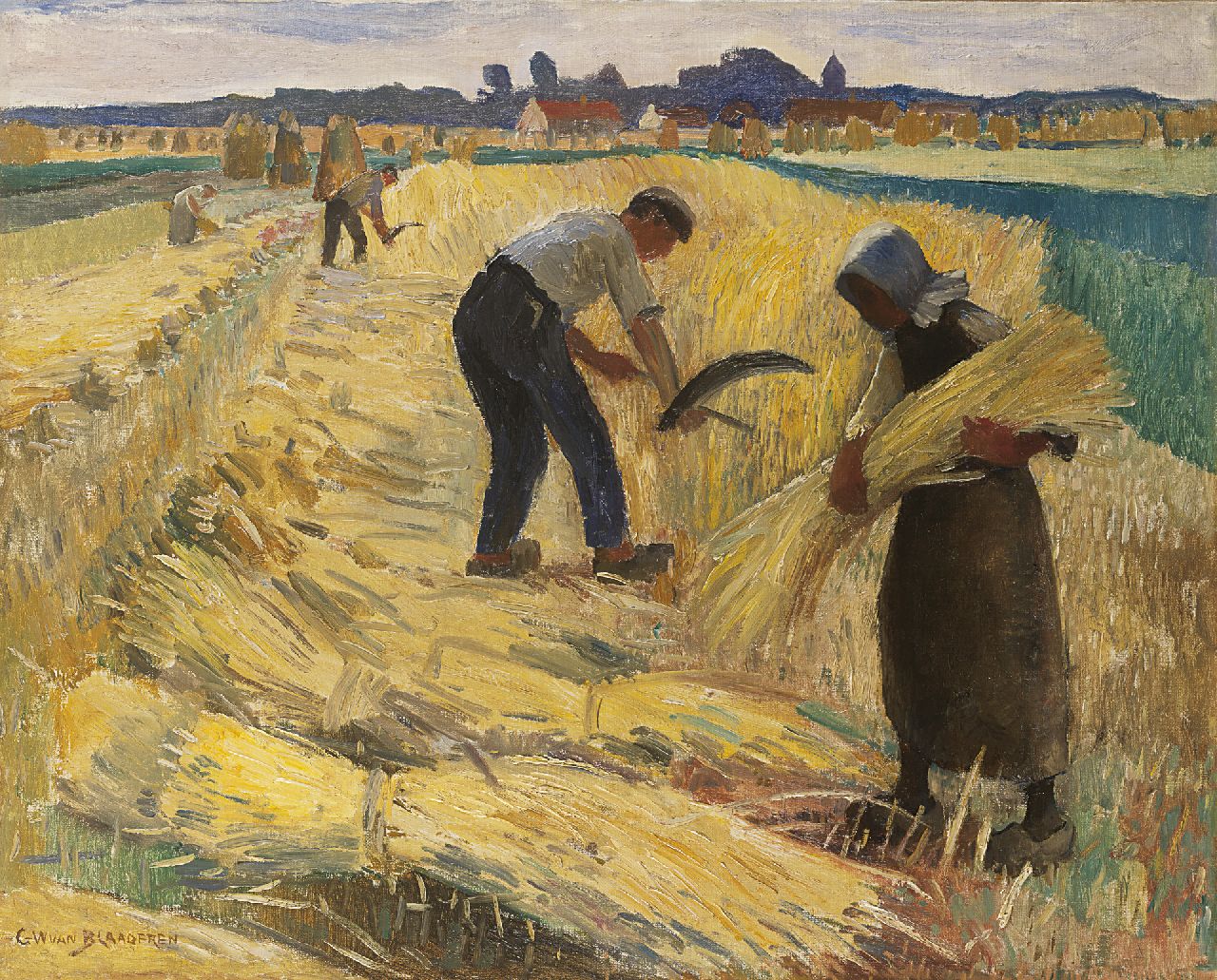 Blaaderen G.W. van | Gerrit Willem van Blaaderen, The harvest, Öl auf Leinwand 65,0 x 80,5 cm, signed l.l.