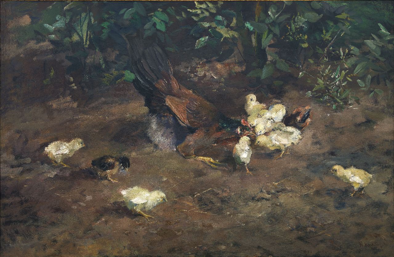 Korteling W.  | Willem Korteling, Huhn mit Küken, Öl auf Leinwand 77,3 x 119,6 cm, Unterzeichnet r.u.