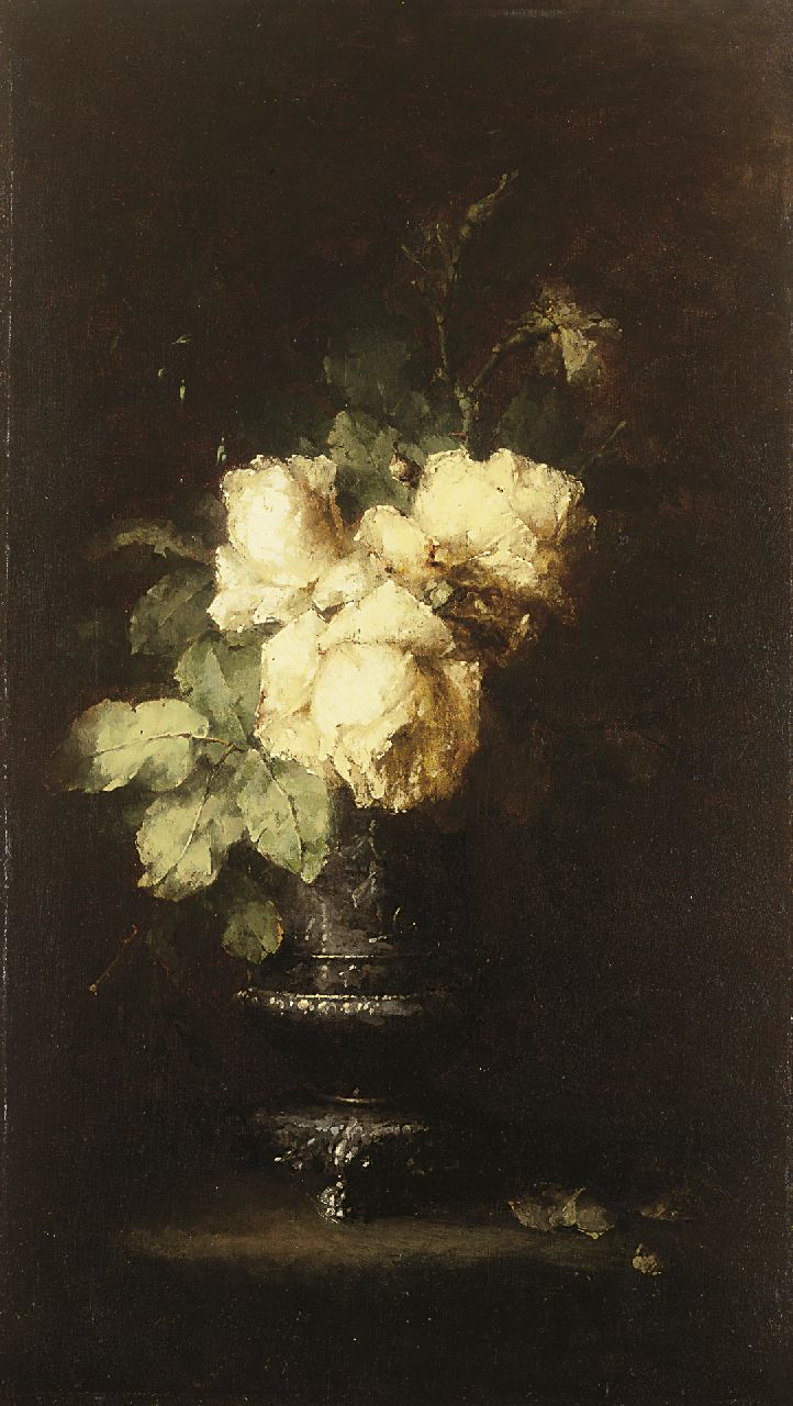 Roosenboom M.C.J.W.H.  | 'Margaretha' Cornelia Johanna Wilhelmina Henriëtta Roosenboom, White roses, Öl auf Leinwand 70,0 x 40,0 cm, signed l.r.