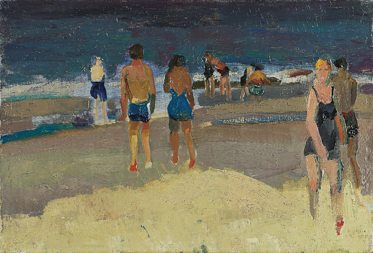 Kuijten H.J.  | Henricus Johannes 'Harrie' Kuijten, At the beach, Öl auf Leinwand 28,2 x 41,3 cm, signed l.r.