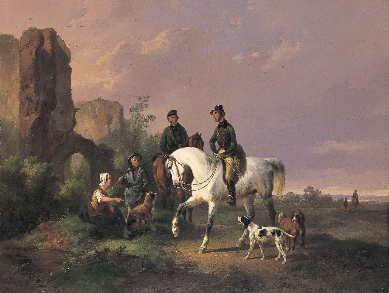 Verschuur W.  | Wouterus Verschuur, Hunting party, Öl auf Leinwand 30,8 x 41,1 cm, signed l.c. und dated 1845