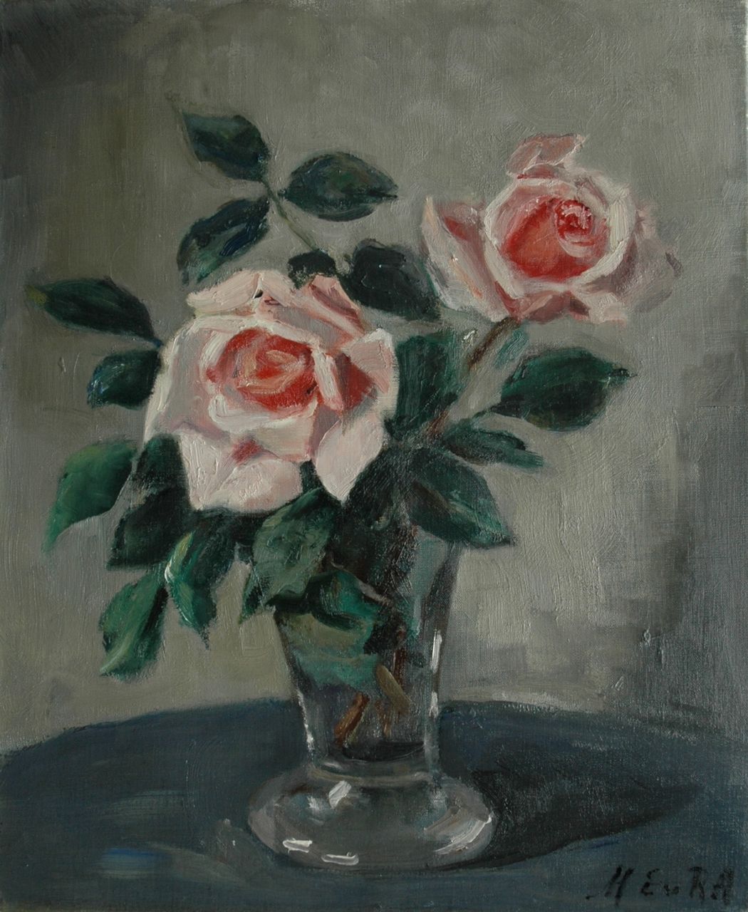 Regteren Altena M.E. van | 'Marie' Engelina van Regteren Altena, Rosen, Öl auf Leinwand 46,2 x 38,2 cm, Unterzeichnet r.u. nit Initialen