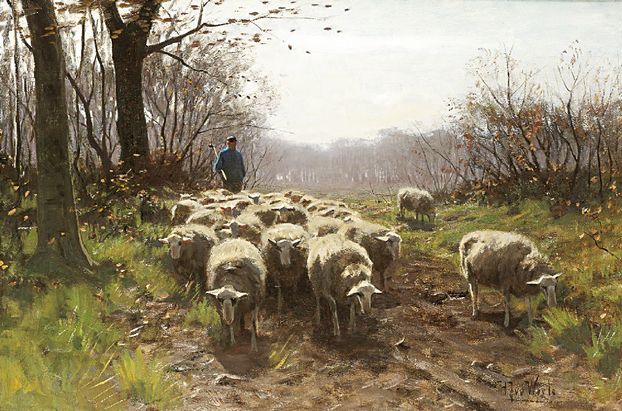Weele H.J. van der | 'Herman' Johannes van der Weele, A shepherd and flock, Öl auf Leinwand 58,7 x 86,6 cm, signed l.r.