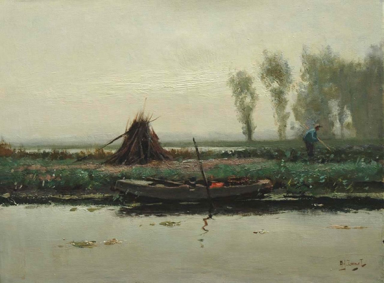 Zwart A.J.  | Adrianus Johannes 'Arie' Zwart, A farmer in a polder landscape, Öl auf Leinwand 30,0 x 40,0 cm, signed l.r.