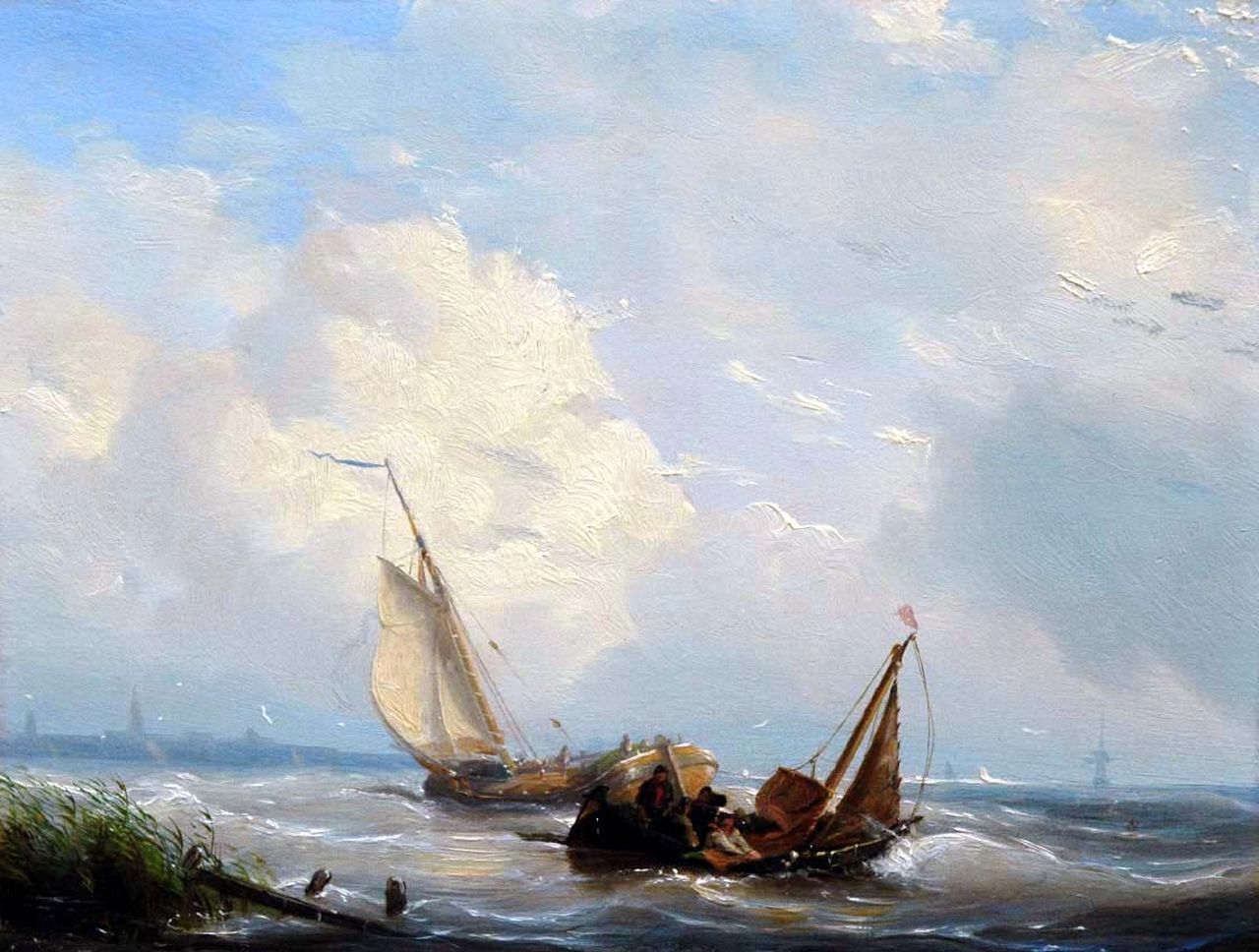 Riegen N.  | Nicolaas Riegen, Shipping off the coast, Öl auf Holz 16,4 x 21,6 cm, signed l.l.