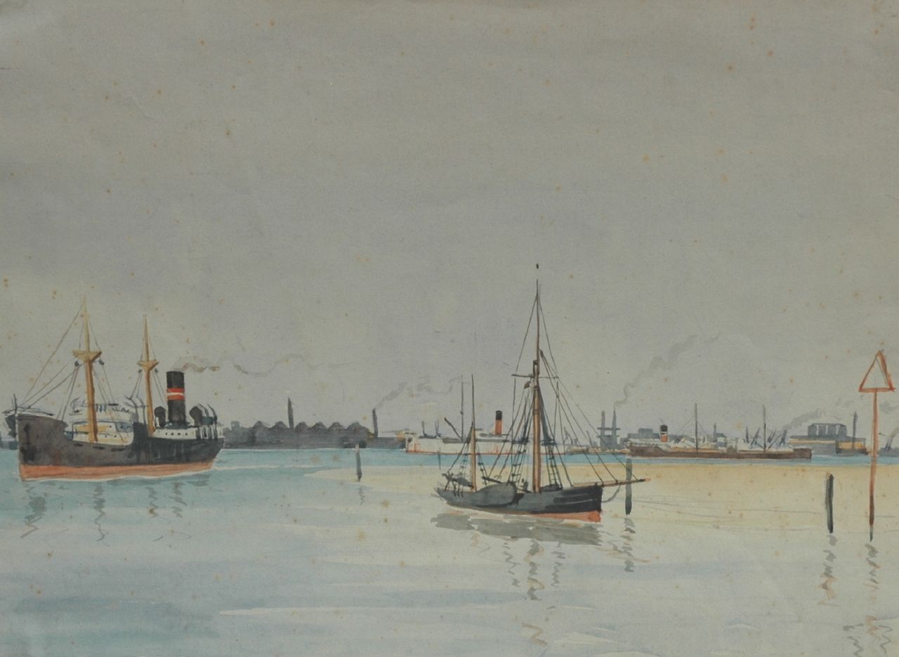 Back R.T.  | Robert Trenaman Back, Schiffe in der Hafeneifahrt, Aquarell auf Papier 27,5 x 36,5 cm