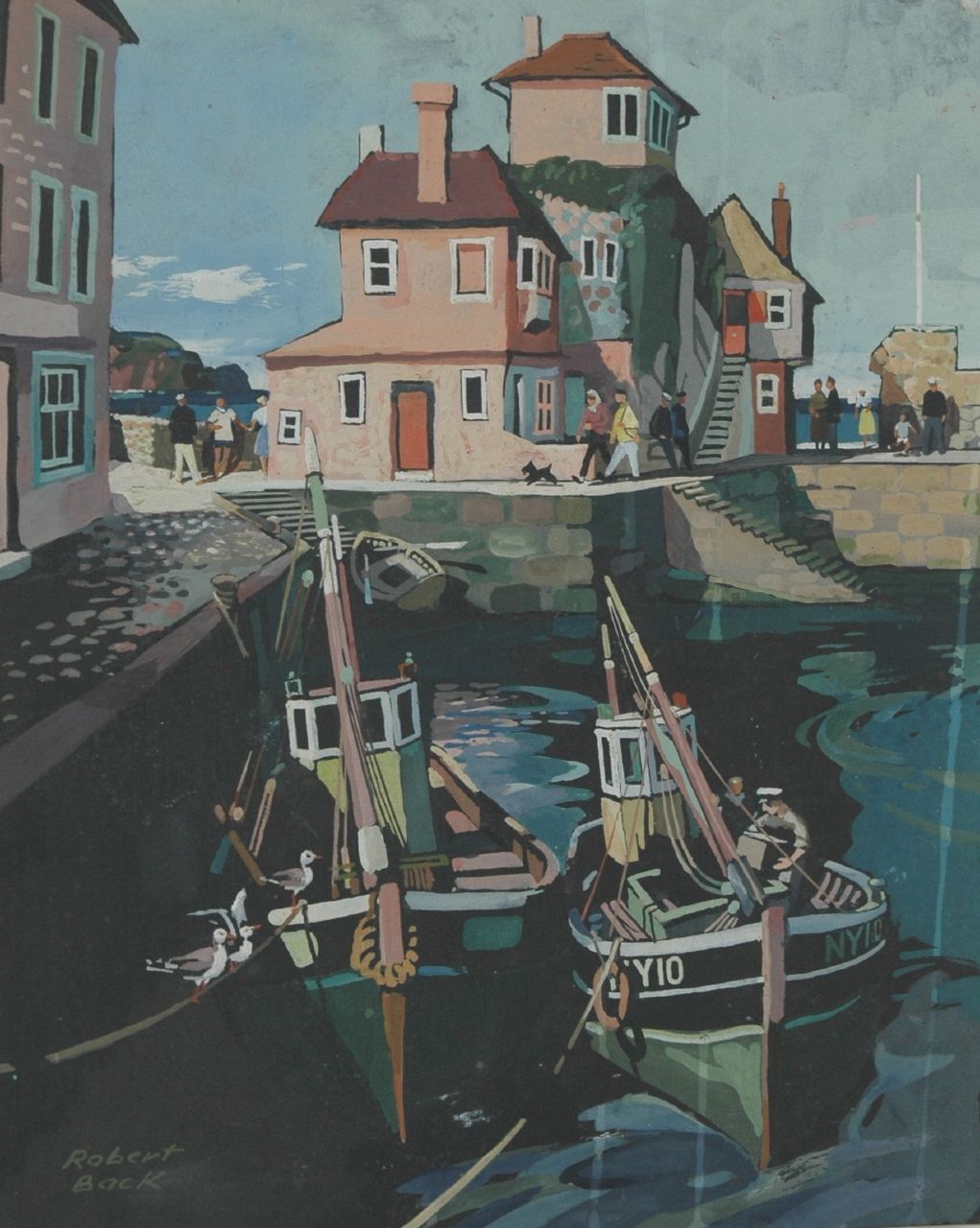 Back R.T.  | Robert Trenaman Back, Fishing boats in Mevagissey harbour, Cornwall, Gouache auf Papier 32,0 x 25,8 cm, signed l.l.