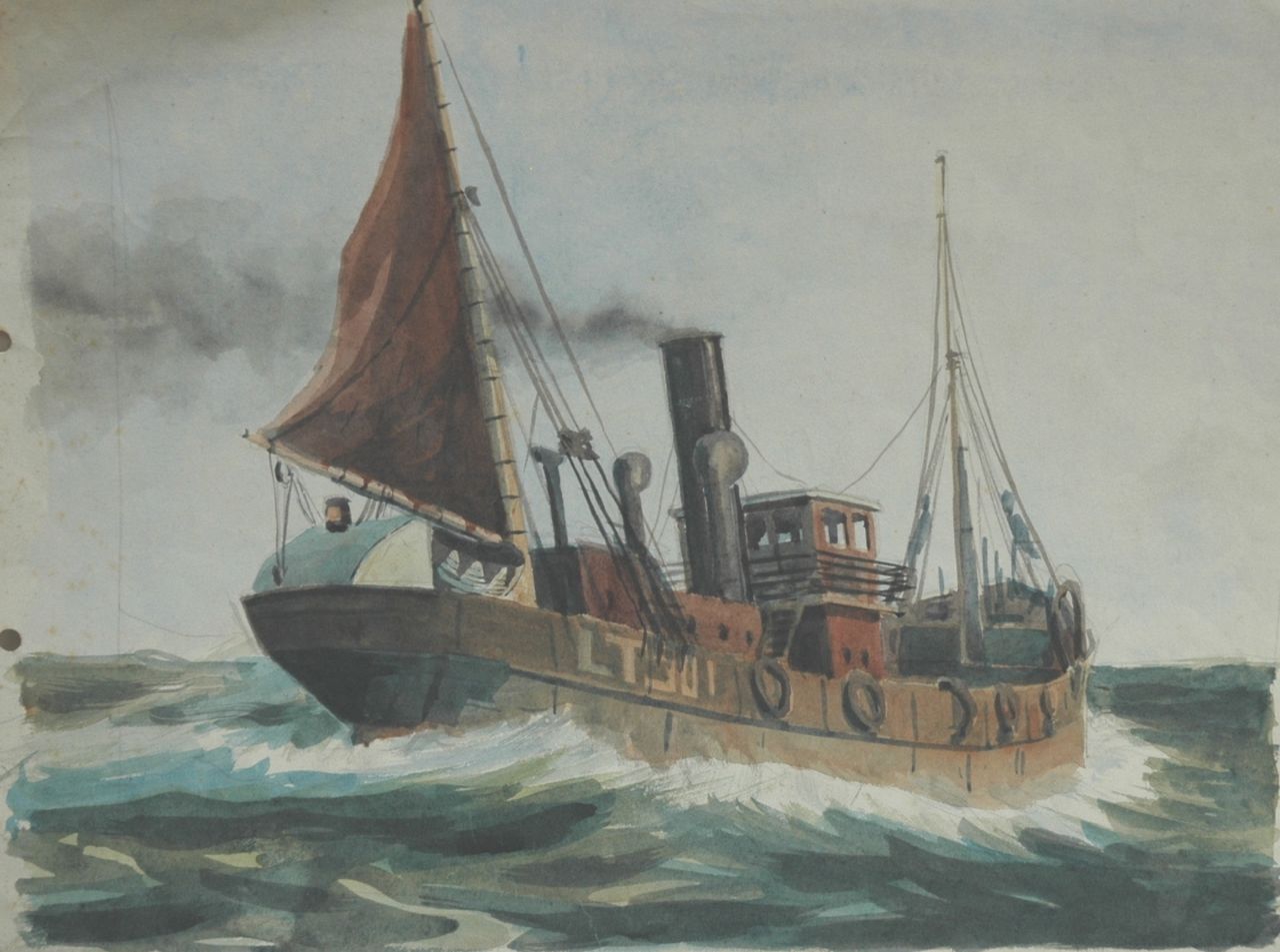 Back R.T.  | Robert Trenaman Back, Drifter at sea, Aquarell auf Papier 27,5 x 37,7 cm, signed l.r.
