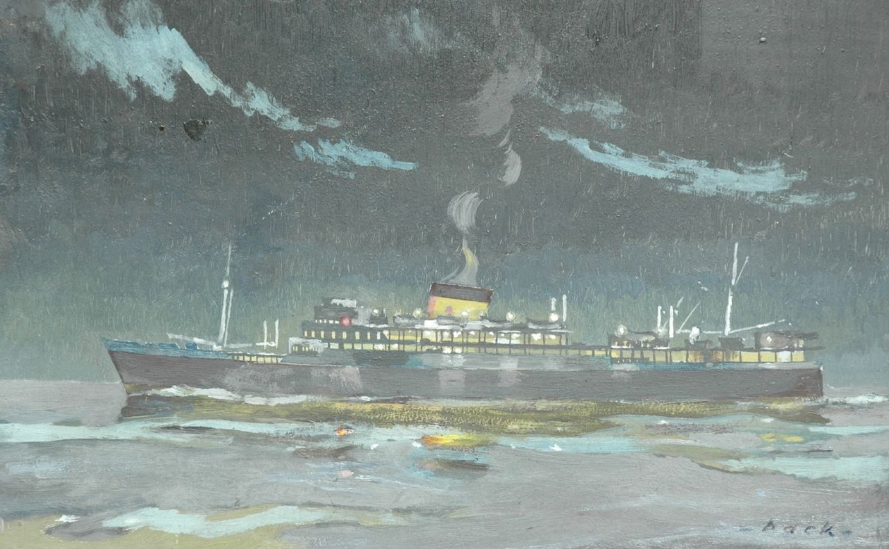 Back R.T.  | Robert Trenaman Back | Gemälde zum Verkauf angeboten | Passagierschiff auf offener See in der Nacht, Öl auf Holz 25,3 x 40,0 cm, Unterzeichnet r.u.