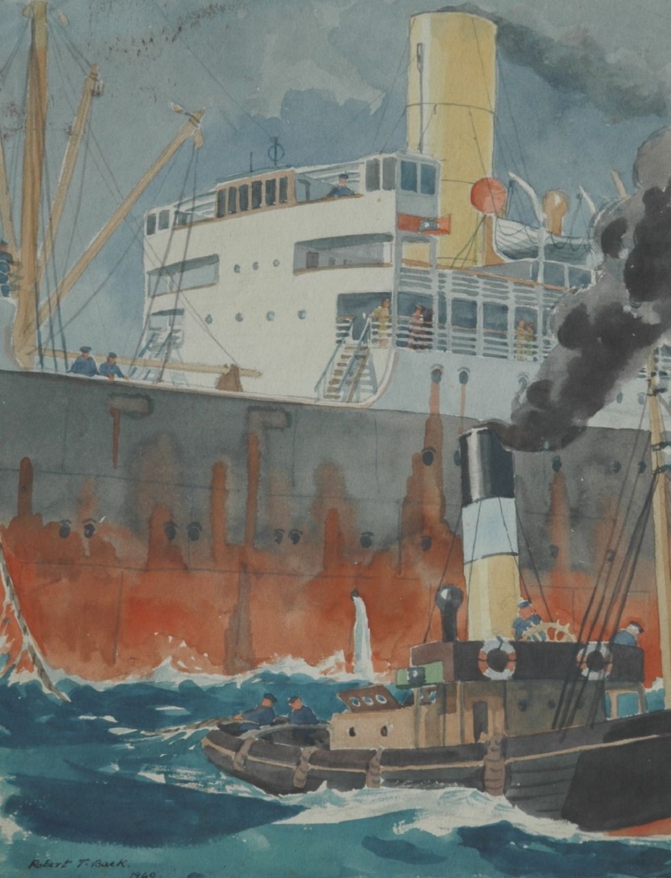 Back R.T.  | Robert Trenaman Back, The towboat takes over, Aquarell auf Papier 29,2 x 49,5 cm, signed l.l. und datiert 1940
