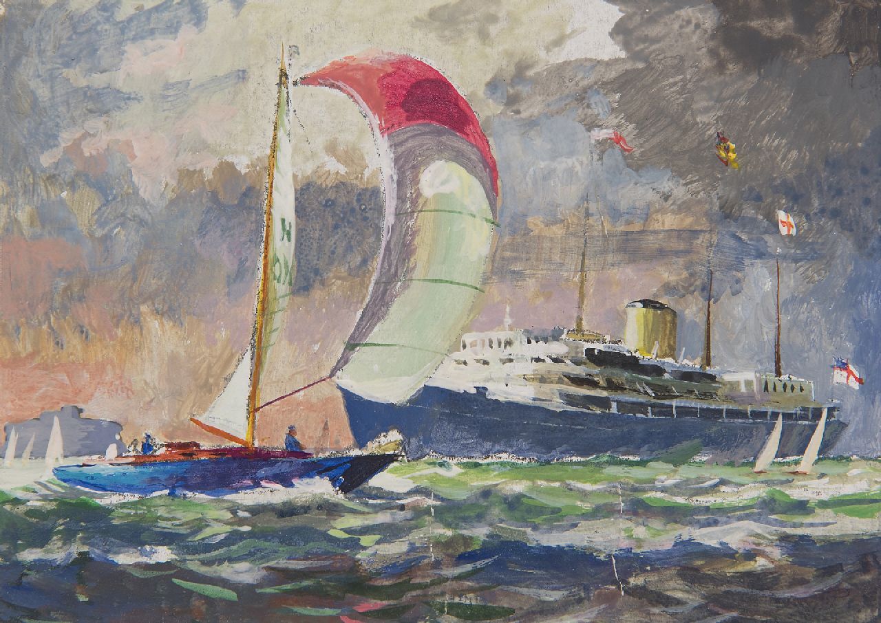Back R.T.  | Robert Trenaman Back | Aquarelle und Zeichnungen zum Verkauf angeboten | Segelwettkampf auf offener See, Aquarell auf Papier 11,5 x 15,5 cm