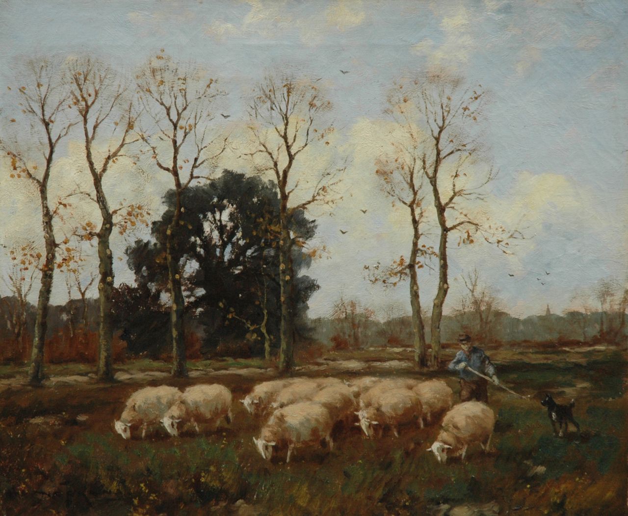 Nefkens M.J.  | Martinus Jacobus Nefkens, Shepherd with his dog and sheep, Öl auf Leinwand 50,0 x 61,0 cm, signed l.l.