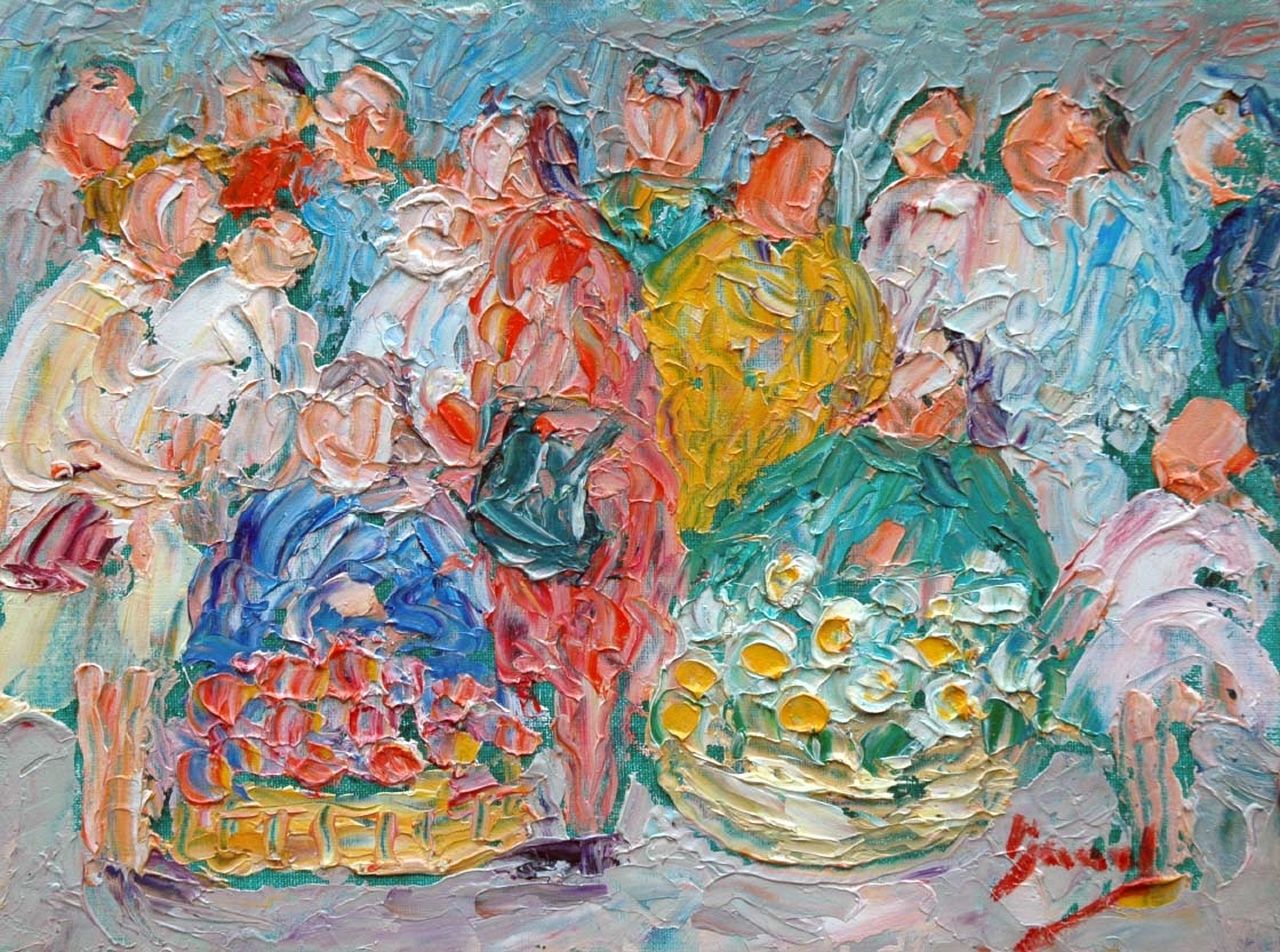 Banet R.  | Rodolphe Banet, A family celebration, Öl auf Holzfaser 17,9 x 23,7 cm, signed l.r.