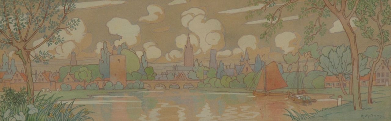 Wytsman R.P.  | 'Rodolphe' Paul Wytsman, Flanders: The Minnewater (study for a frieze, left side), Bleistift und Aquarell auf Papier 60,0 x 21,7 cm, signed l.r. und executed in 1902