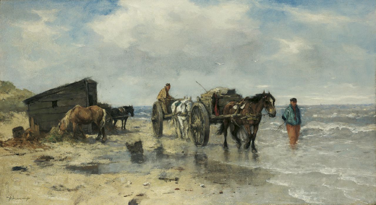 Scherrewitz J.F.C.  | Johan Frederik Cornelis Scherrewitz, Shell-gatherers on the beach, Öl auf Leinwand 55,5 x 100,7 cm, signed l.l.