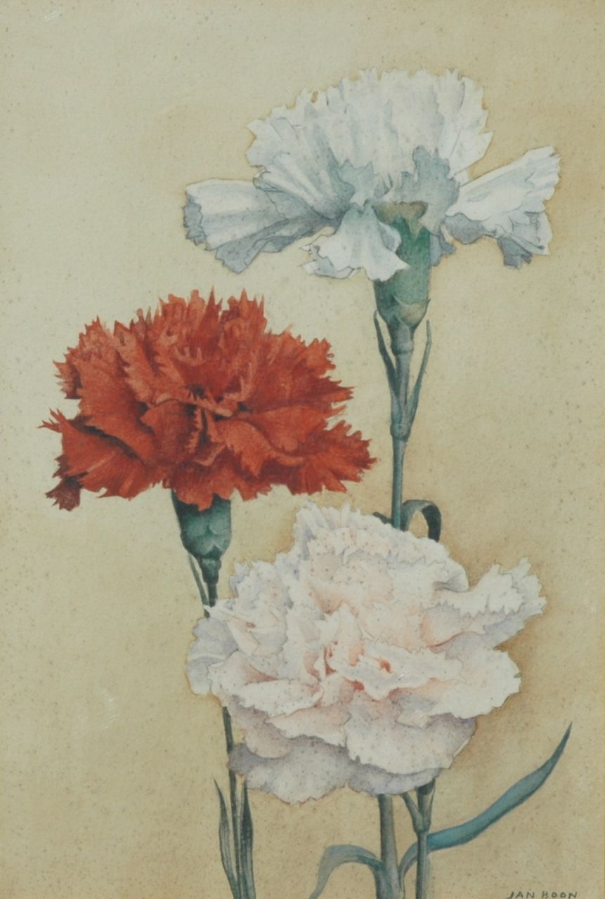 Boon J.  | Jan Boon, Carnations, Bleistift und Aquarell auf Papier 17,2 x 24,9 cm, signed l.r.