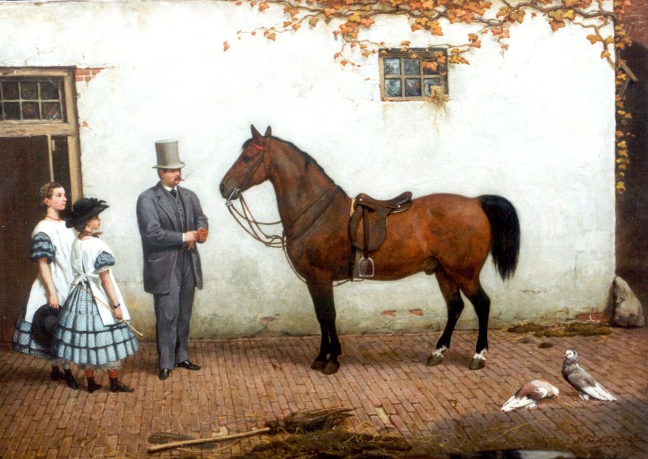 Famars Testas W. de | Willem de Famars Testas, Preparing for a ride, Öl auf Leinwand 50,1 x 69,8 cm, signed l.r. und dated 1863