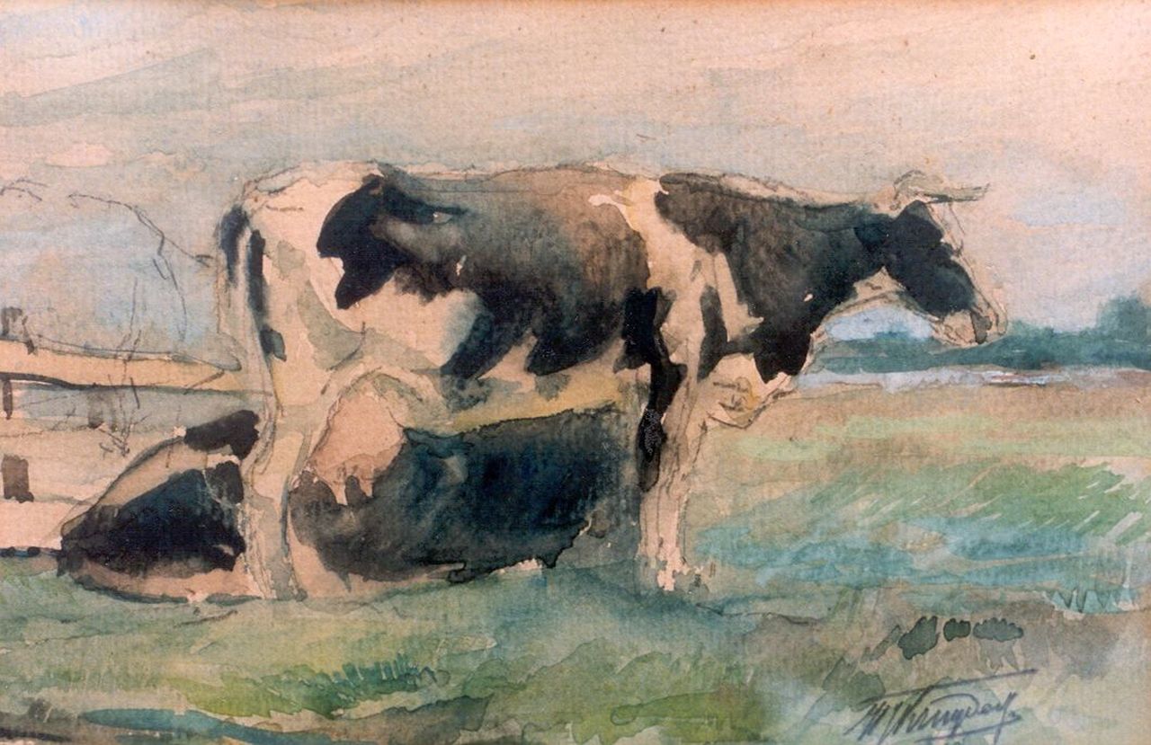 Kruyder H.J.  | 'Herman' Justus Kruyder, Cows in a meadow, Aquarell auf Papier 14,0 x 21,0 cm, signed l.r.