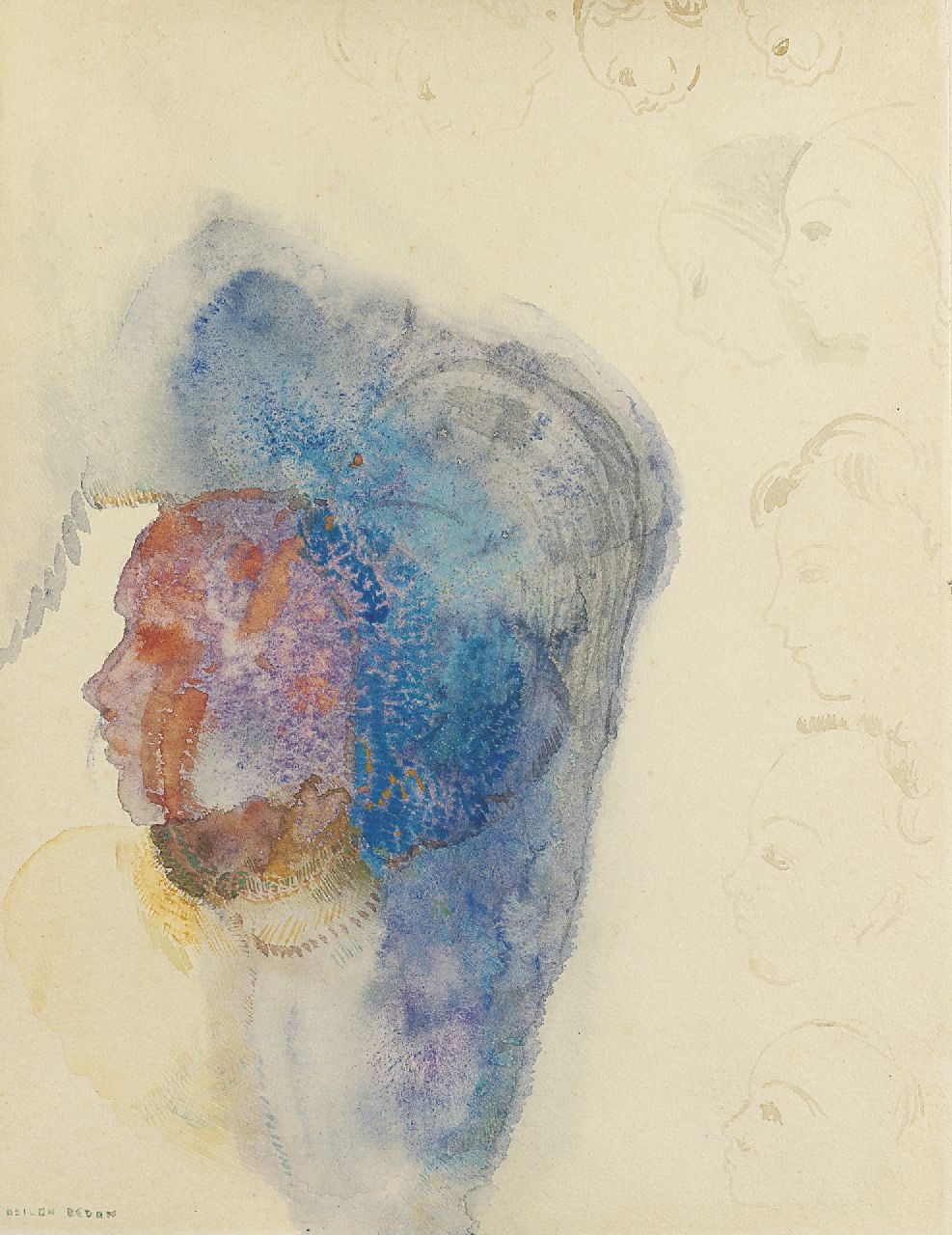 Odilon Redon | Vrouw en profil, Feder, braune Tinte und Aquarell auf Papier, 27,5 x 21,1 cm, gesigneerd l.o. und te dateren ca. 1912