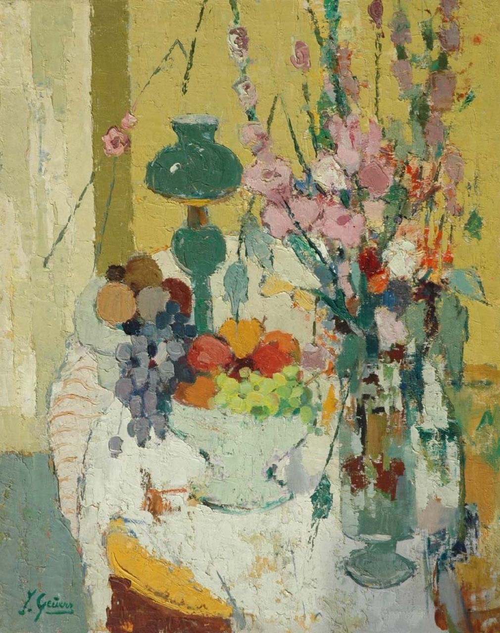 Geuens J.  | Jacques Geuens, A still life with fruits and flowers, Öl auf Leinwand 99,3 x 79,8 cm, signed l.l.